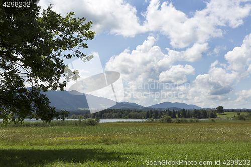 Image of Nature landscape with mountain panorma at Staffelsee, Bavaria, G