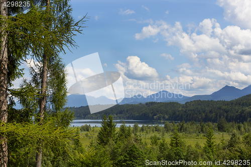Image of Nature landscape with mountain panorma at Staffelsee, Bavaria, G