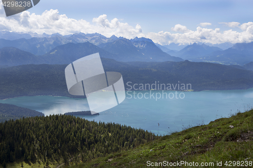 Image of Panorama mountain view from Jochberg to lake Walchensee