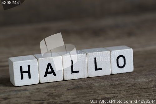 Image of German word hello, written in cubes