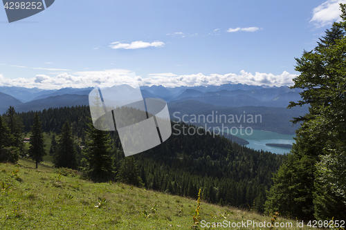 Image of Panorama mountain view from Jochberg to lake Walchensee