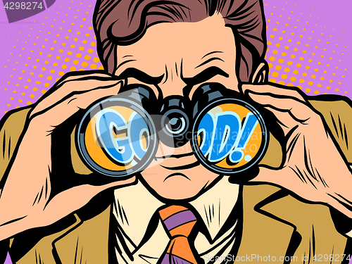 Image of Good Businessman looking through binoculars