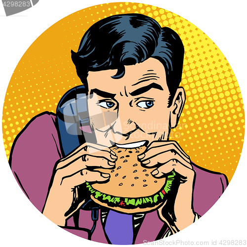 Image of businessman eating a Burger and talking on the phone pop art ava