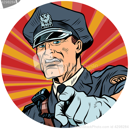 Image of points serious police officer pop art avatar character icon