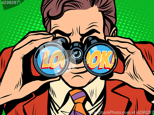 Image of look Businessman looking through binoculars