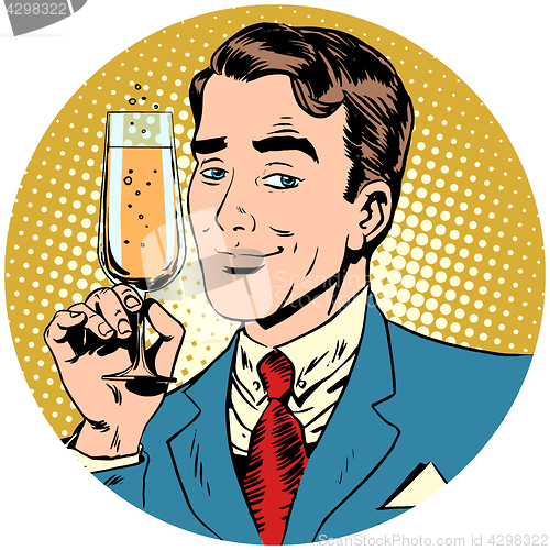 Image of nice man with a glass of champagne sparkling wine