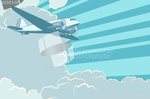 Image of Air transport is flying in the sky plane, retro style