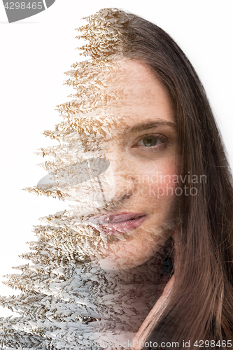 Image of Double exposure of young beautyful girl