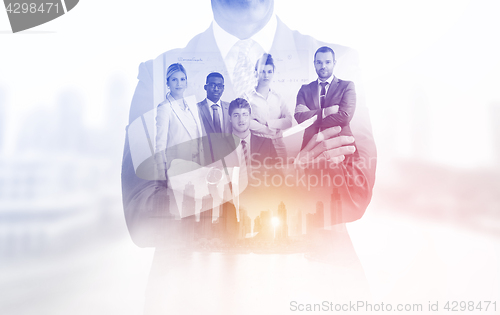 Image of Double exposure of young ambitious business group