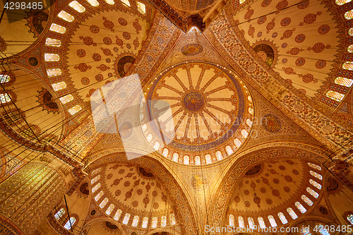 Image of Blue Mosque interior in Istanbul, Turkey. Turkish: Sultan Ahmet Cami