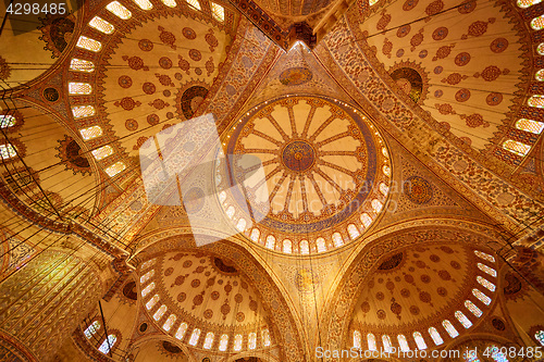 Image of Blue Mosque interior in Istanbul, Turkey. Turkish: Sultan Ahmet Cami