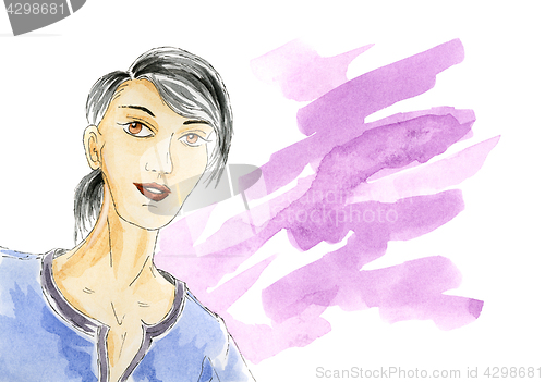 Image of Woman portrait with watercolor splash