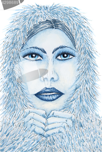 Image of Portrait of woman with fur clothing