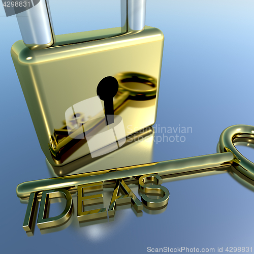 Image of Padlock With Ideas Key Showing Improvement Concepts And Creativi