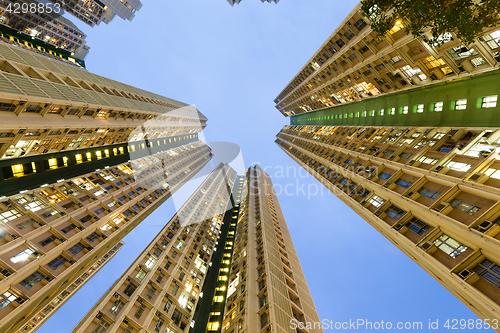 Image of Apartment building to the sky at night