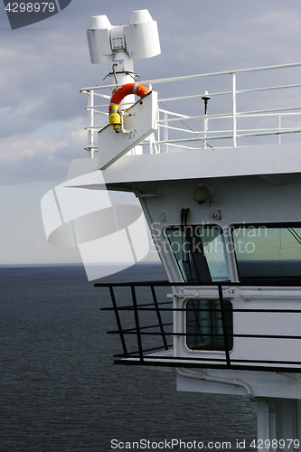 Image of deckhouse of ship against the sea