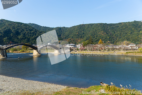 Image of Kintai Bridge with clear blue sky