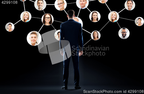 Image of businessman with virtual corporate network