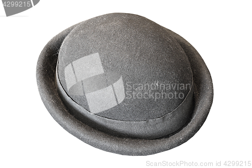 Image of black fedora hat over white background