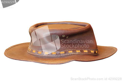 Image of traditional leather hat over white