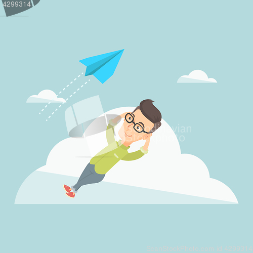 Image of Business man lying on cloud vector illustration.