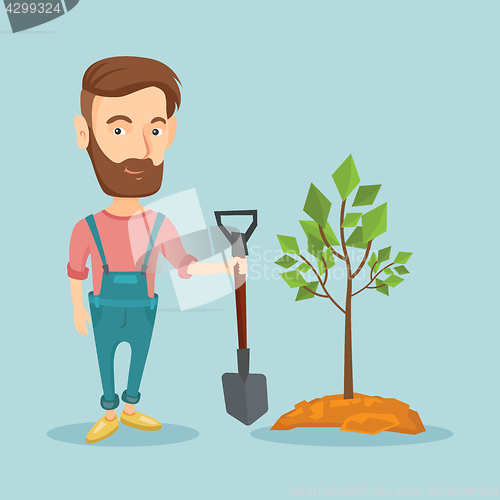 Image of Man plants tree vector illustration.