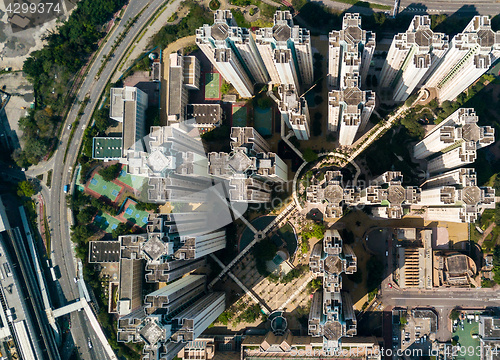 Image of Top view of skyscraper building in Hong Kong