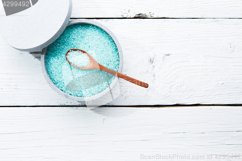 Image of Sea salt on wooden table