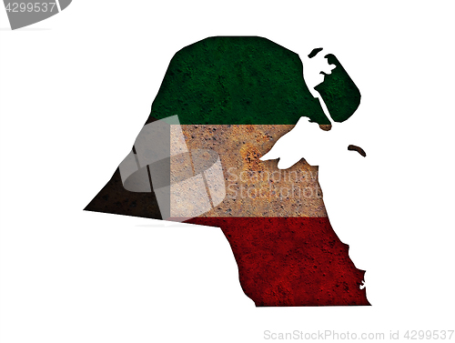 Image of Map and flag of Kuwait on rusty metal