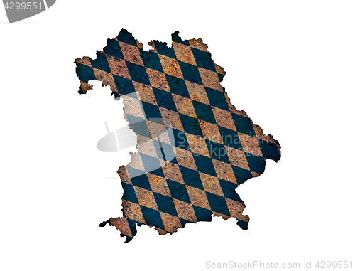 Image of Map and flag of Bavaria on rusty metal
