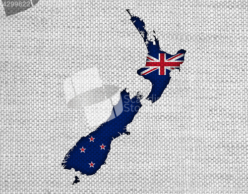 Image of Map and flag of New Zealand on linen,