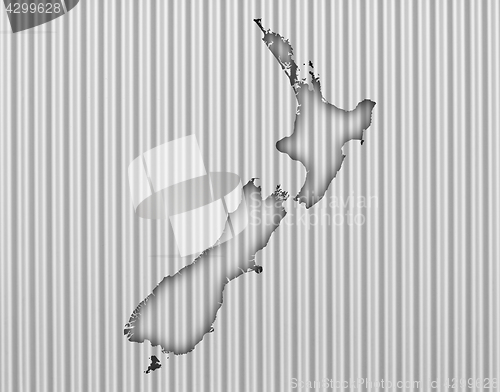 Image of Map of New Zealand on corrugated iron,