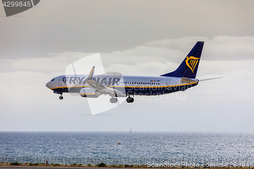 Image of ARECIFE, SPAIN - APRIL, 15 2017: Boeing 737-800 of RYANAIR landi