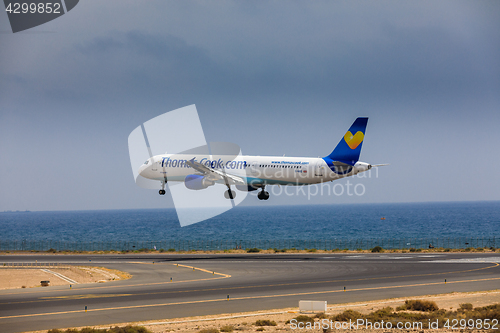 Image of ARECIFE, SPAIN - APRIL, 16 2017: AirBus A321 of ThomasCook.com w