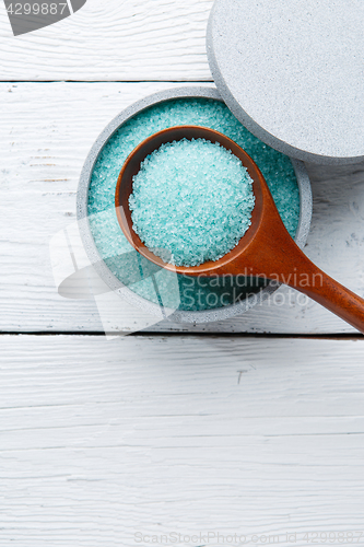 Image of Bath salt in wooden spoon