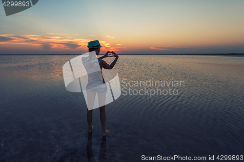 Image of Beauty sunset on salty lake