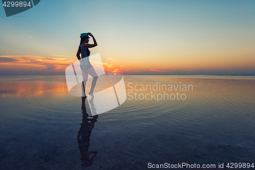 Image of Beauty sunset on salty lake