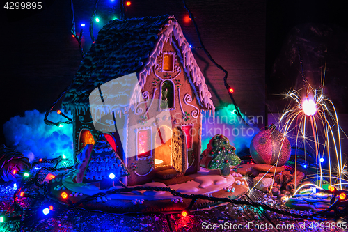 Image of Gingerbread house with lights