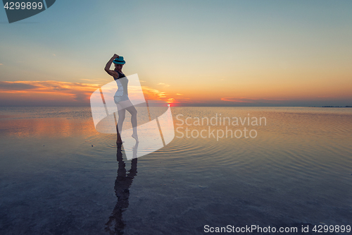 Image of Beauty sunset on salty lake