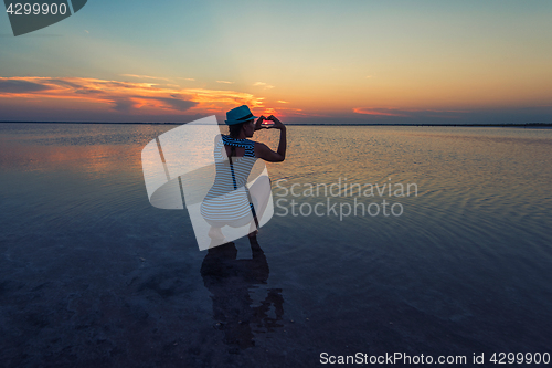 Image of Beauty sunset on salty lake