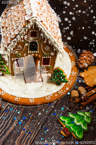 Image of Gingerbread house with lights