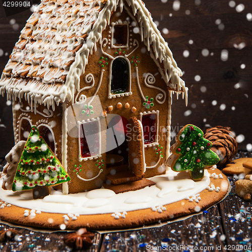 Image of Gingerbread house with lights