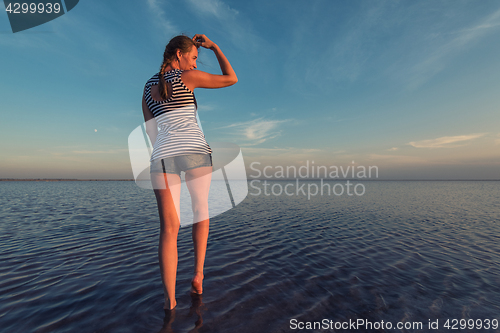 Image of Beauty sunset on salty lake