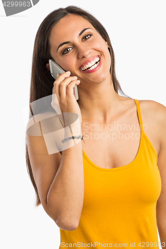 Image of Happy woman at phone