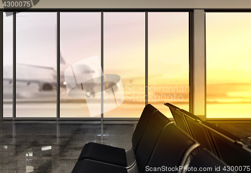 Image of window in airport at morning