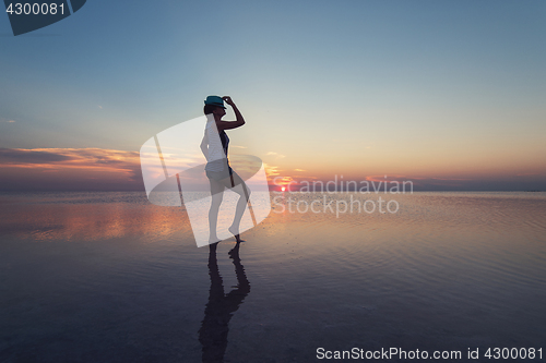 Image of Beauty sunset on salty lake