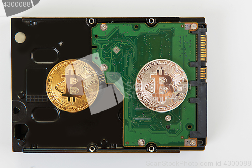 Image of Bitcoin coin with HDD