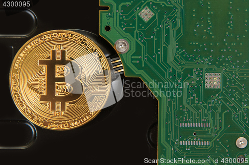 Image of Bitcoin coin with HDD
