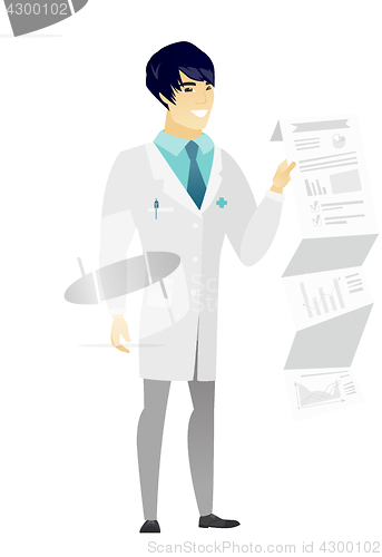 Image of Doctor in medical gown giving presentation.