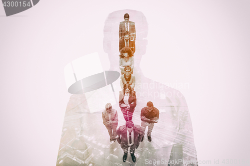 Image of Double exposure of young ambitious business group